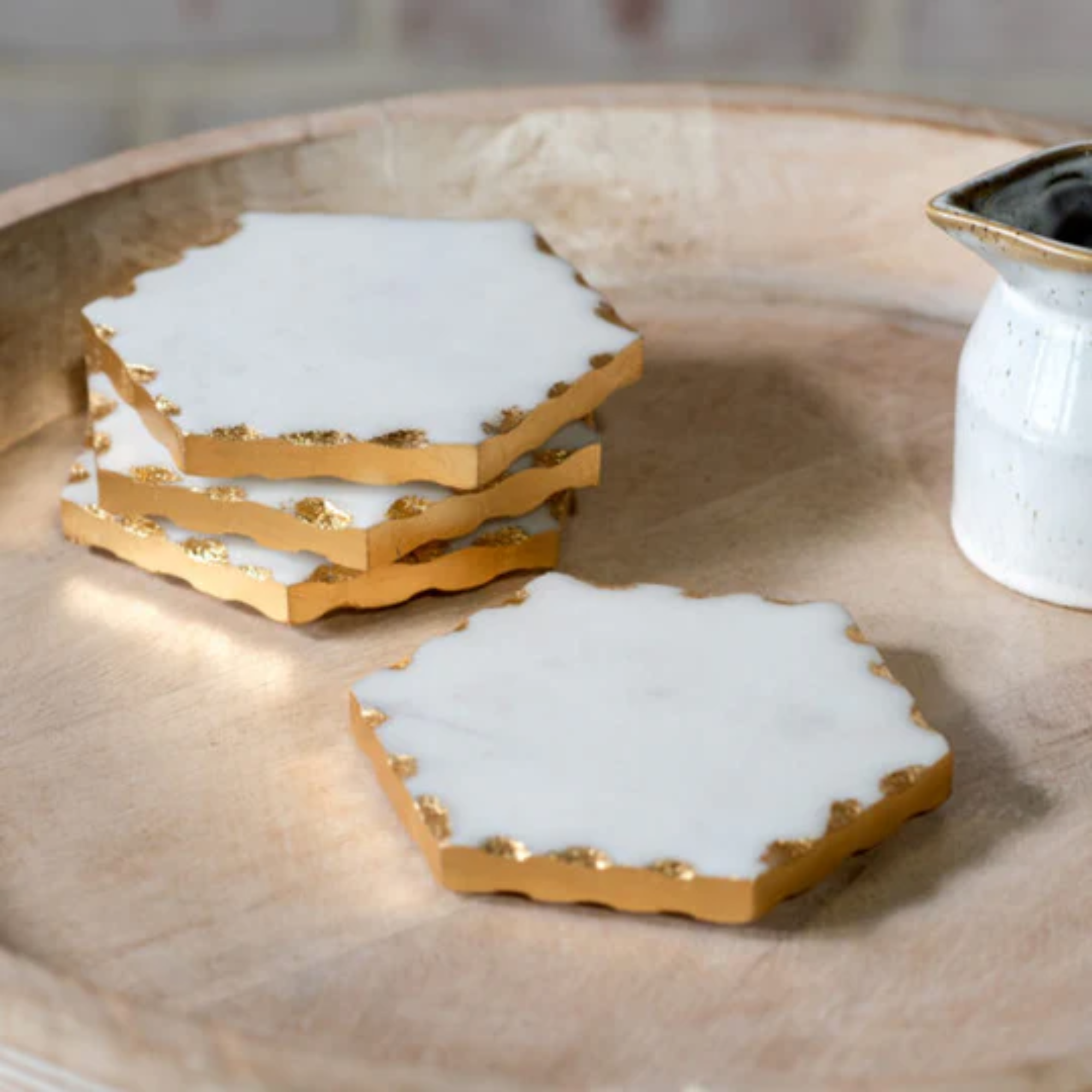 Gold Foil Edge Marble Coasters Set of 4