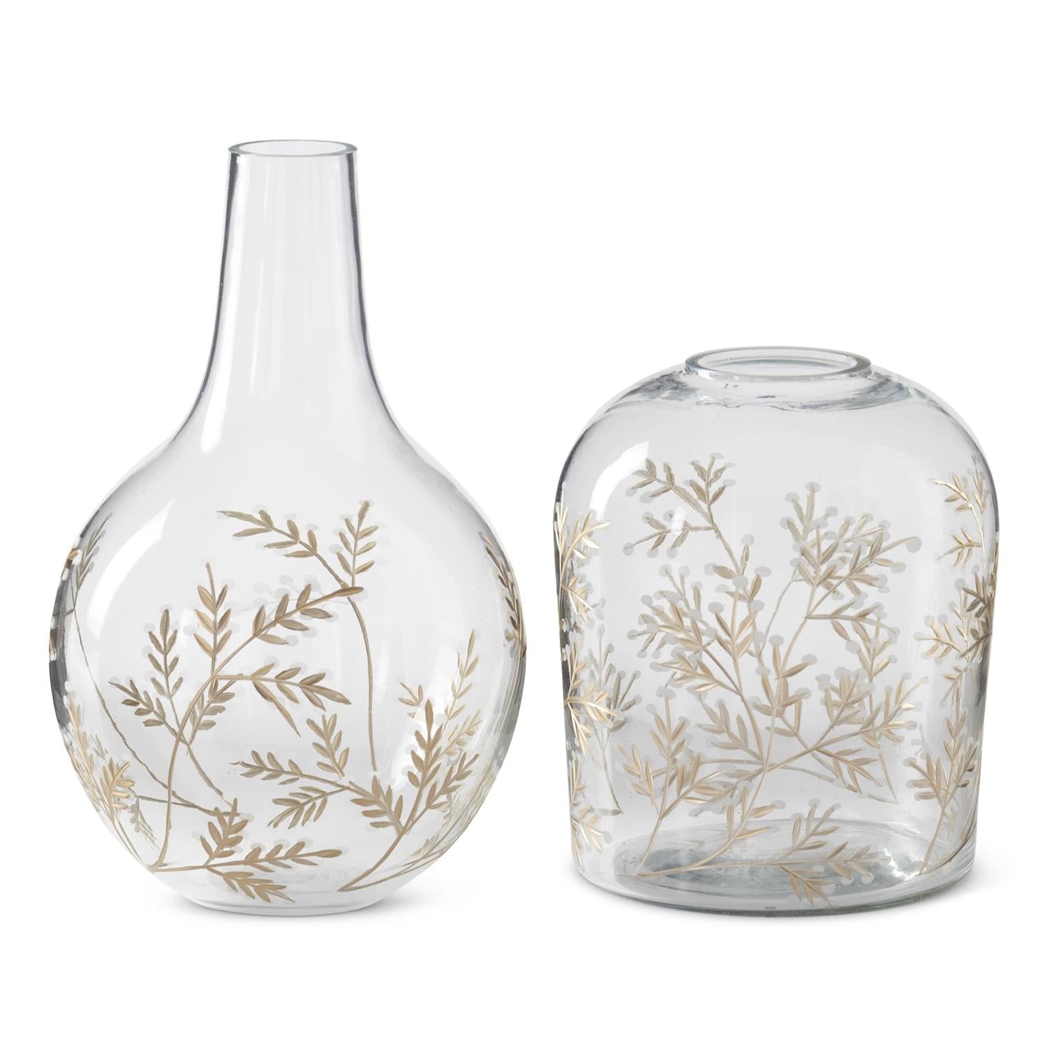 Gold Gilded Floral Etched Clear Glass Vase