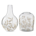 Gold Gilded Floral Etched Clear Glass Vase