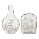 Gold Gilded Floral Etched Clear Glass Vase