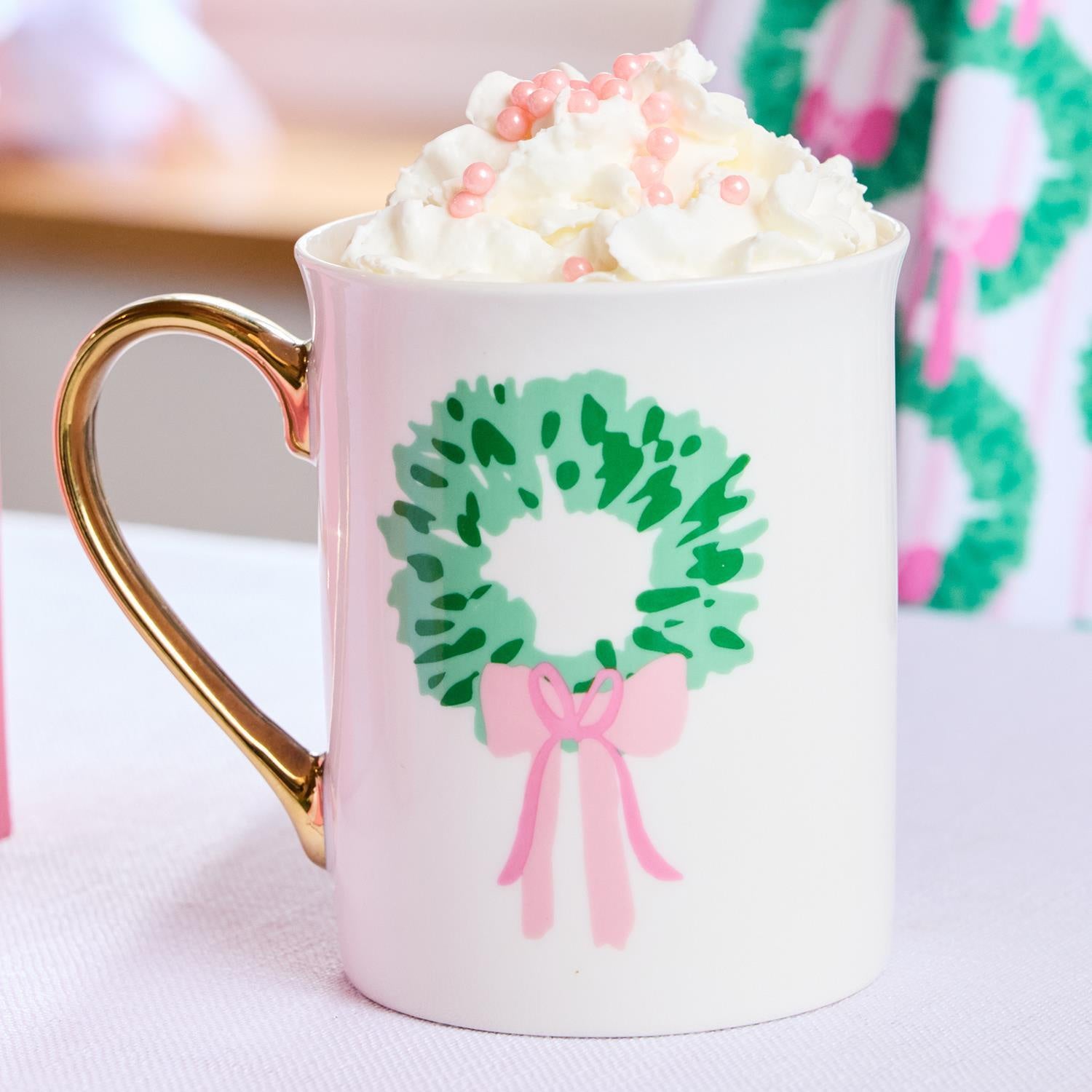 Gold Handle Mug - Rosy Wreaths