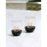 Gold Initial Stemless Wine Glass - Set of 2