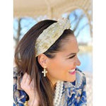 Gold & Ivory Metallic Headband w/ Pearls & Crosses