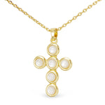 Gold MOP Circle Set Cross Necklace - 52186