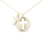 Gold MOP Cross and Gold Disc Cutout Cross Pendant Necklace - 52128