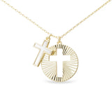 Gold MOP Cross and Gold Disc Cutout Cross Pendant Necklace - 52128