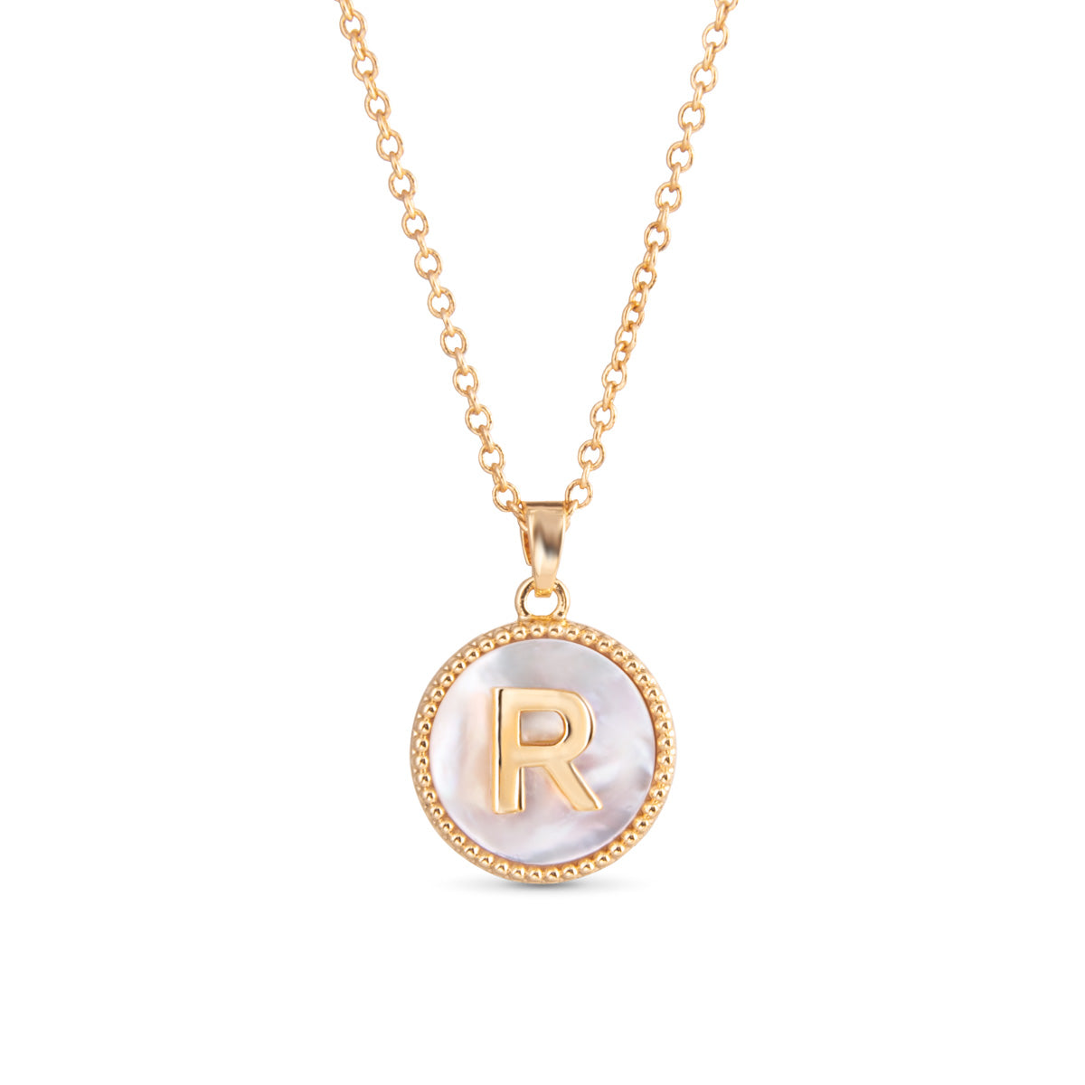 Gold Mother of Pearl Initial Necklace