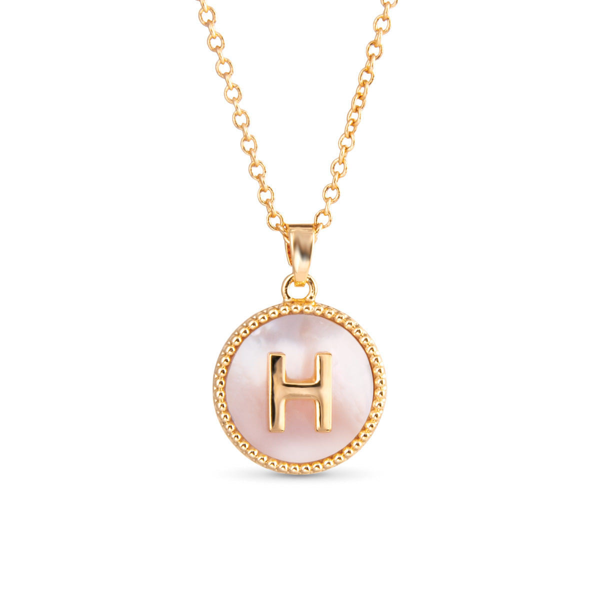 Gold Mother of Pearl Initial Necklace