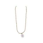 Gold Oval Bar Link Necklace - White Pearl