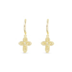 Gold Patterned Small Cross Hoop Drop Earrings - 52172