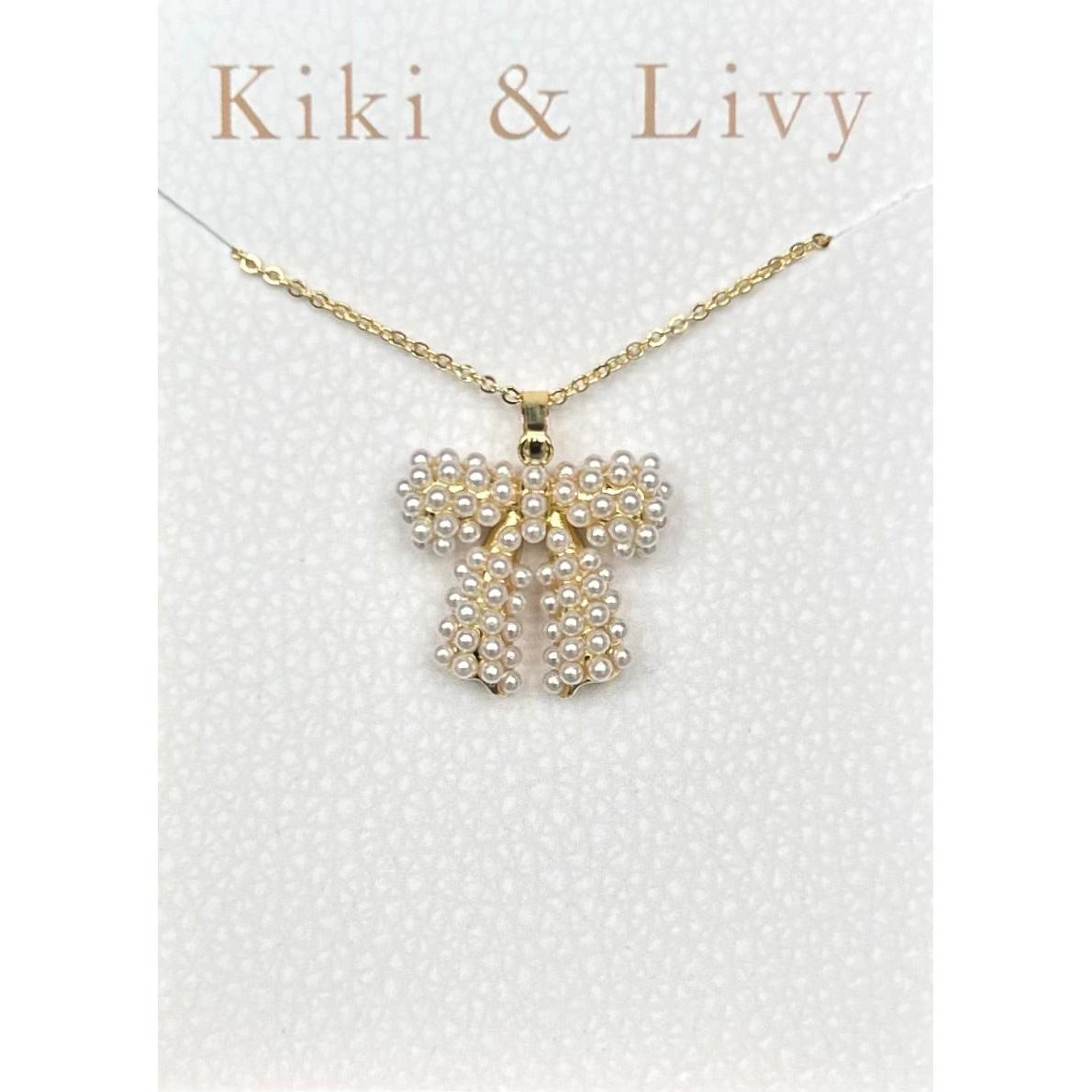 Gold Pearl Bow Necklace