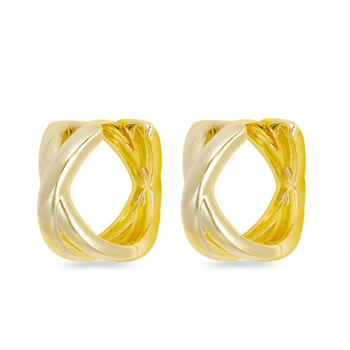 Gold Polished Crisscross Hoop Earrings - 52242