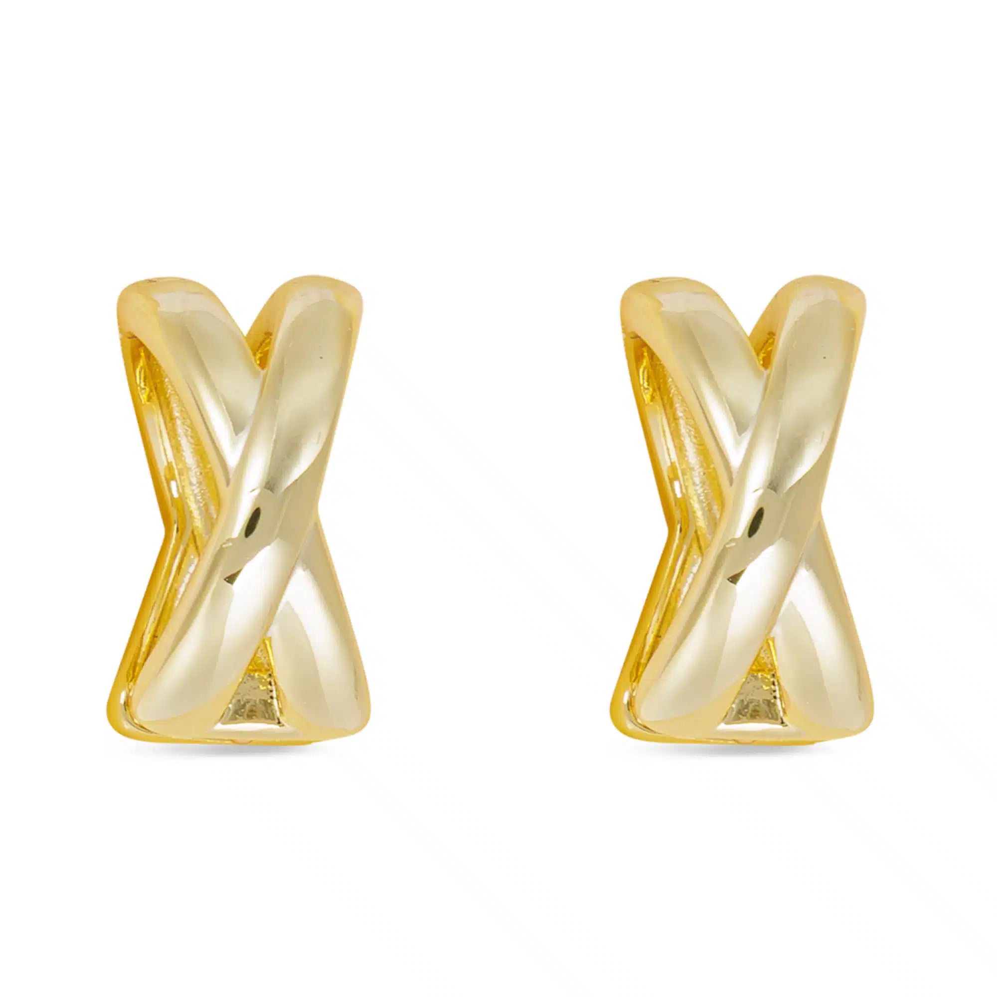 Gold Polished Crisscross Hoop Earrings - 52242