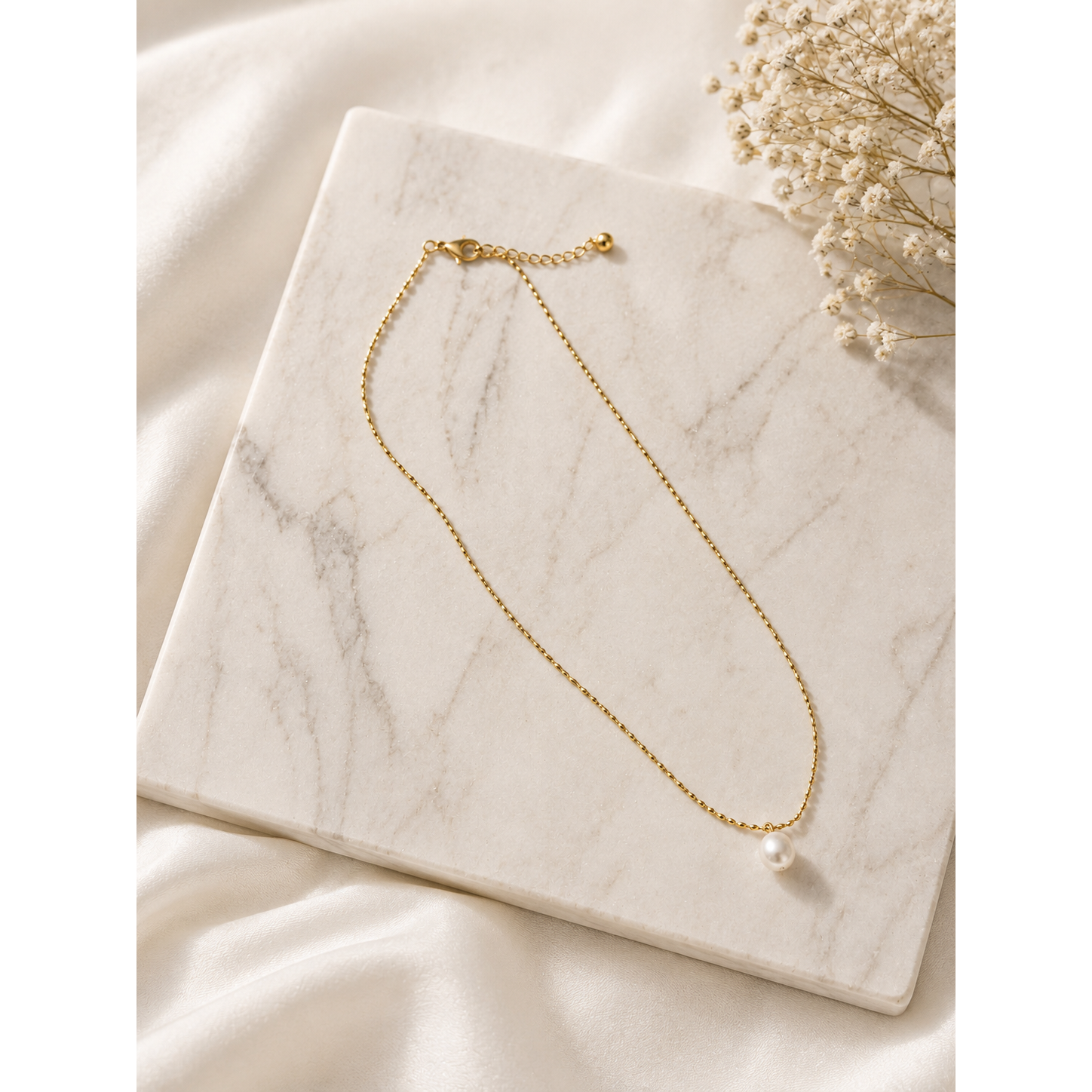 Gold Rice Necklace with Pearl