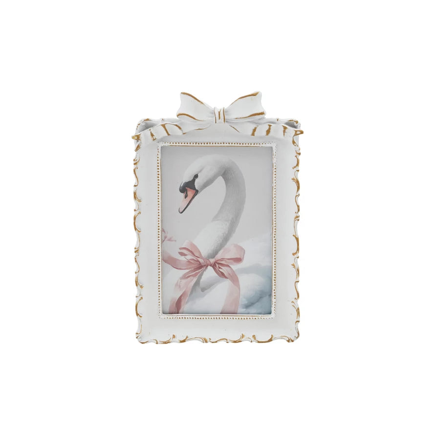 Gold & White Bow Plastic Photo Frame
