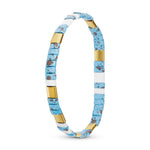 Gold White and Turquoise Flat Bead Stretch Bracelet - 52213