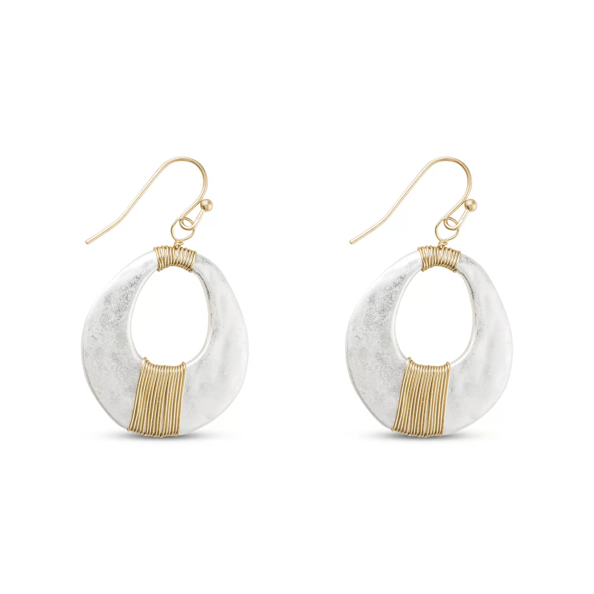 Gold and Silver Matte Hoop with Wire Dangle Earrings - 52254