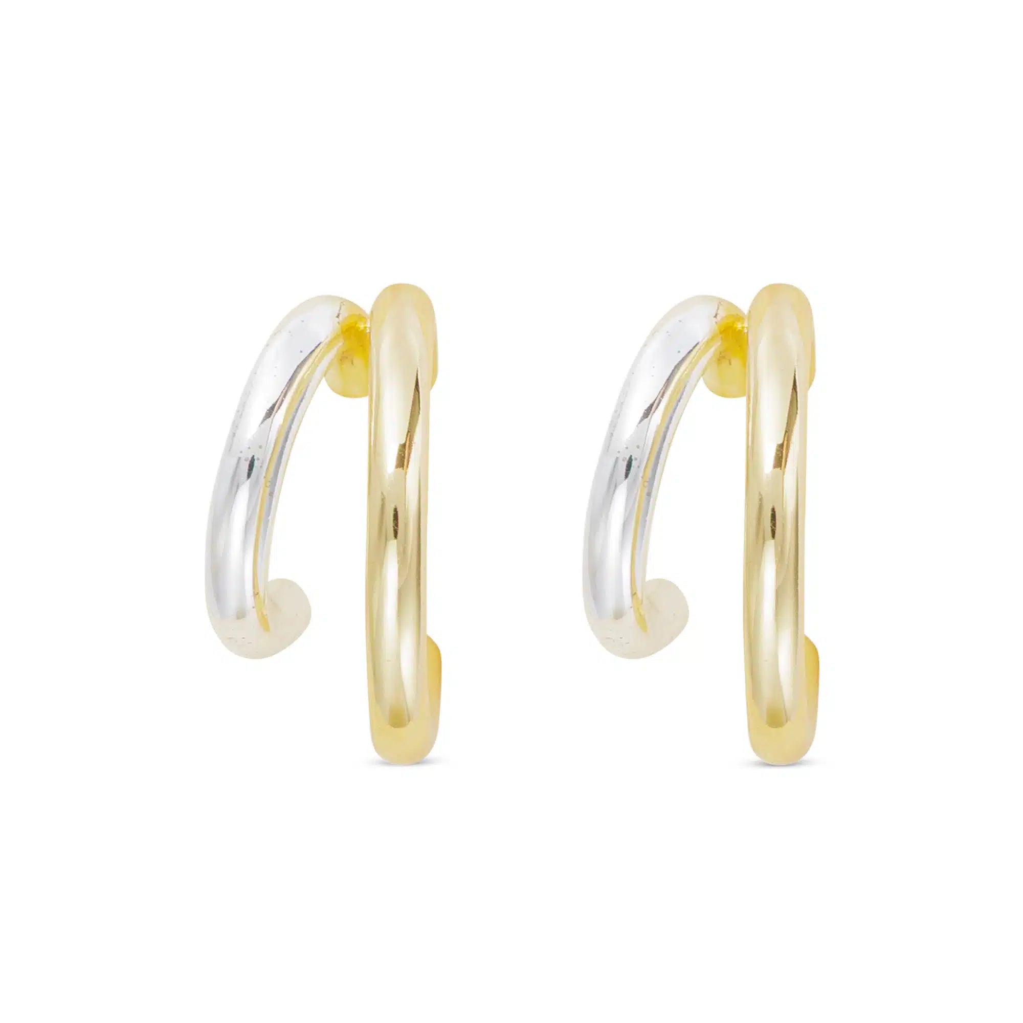 Gold and Silver Polished Double Hoop Earrings - 52252