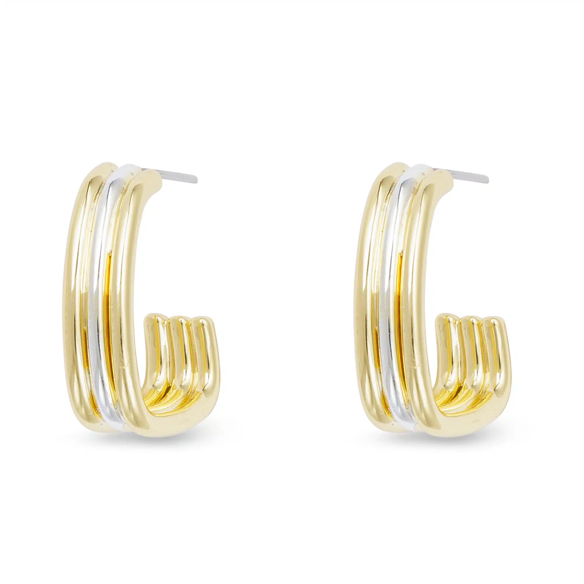 Gold and Silver Polished Rectangle Hoop Earrings - 52248
