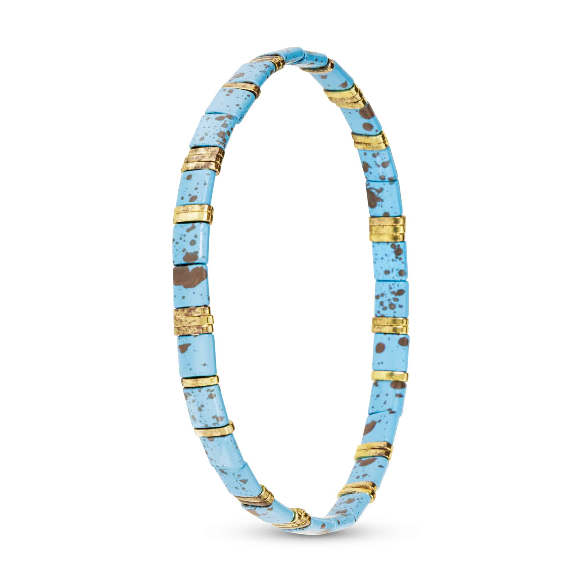 Gold and Turquoise Flat Bead Stretch Bracelet - 52214