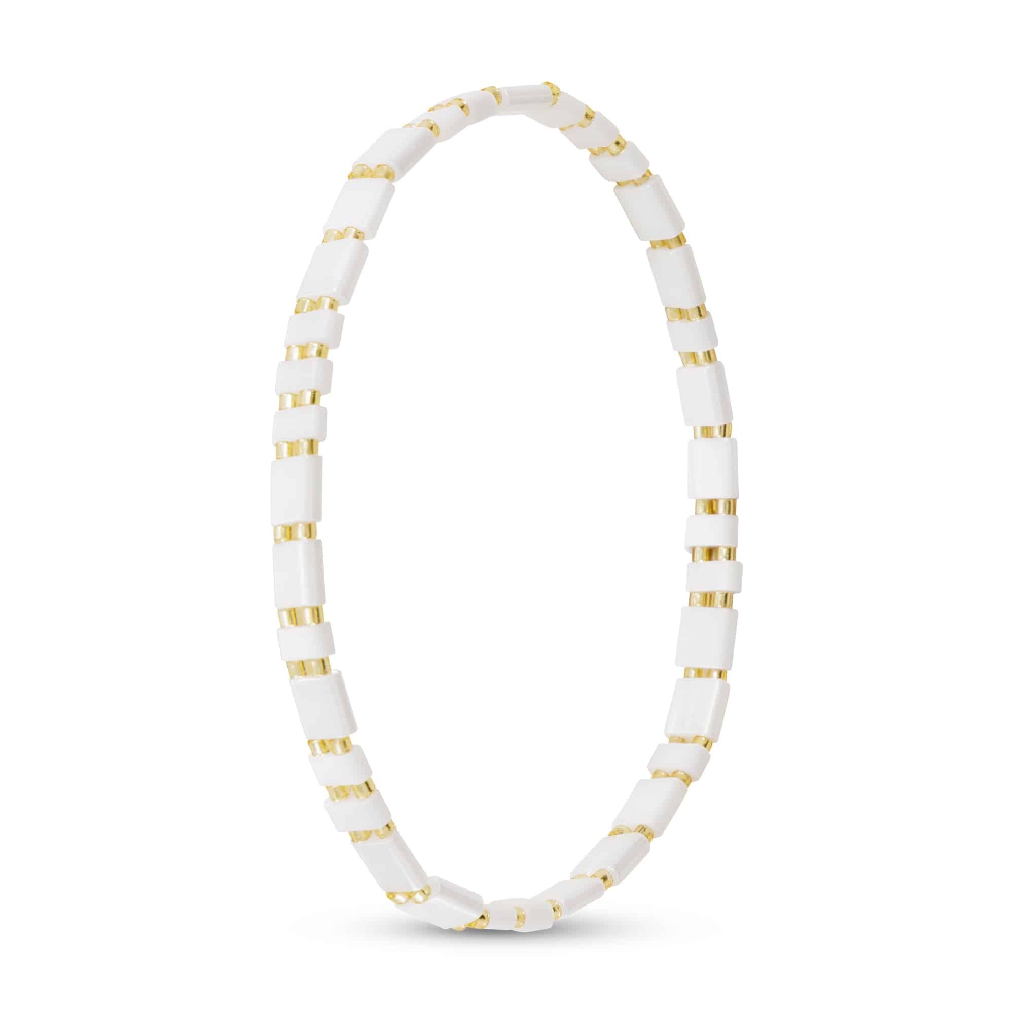 **Gold and White Flat Bead Stretch Bracelet - 52210