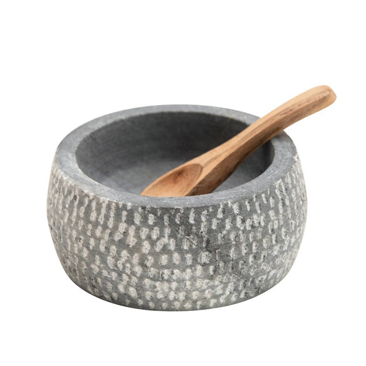 Granite Salt Bowl with Carved Wood Spoon