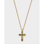 Green Agate Cross Necklace | Gold Coated