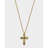 Green Agate Cross Necklace | Gold Coated