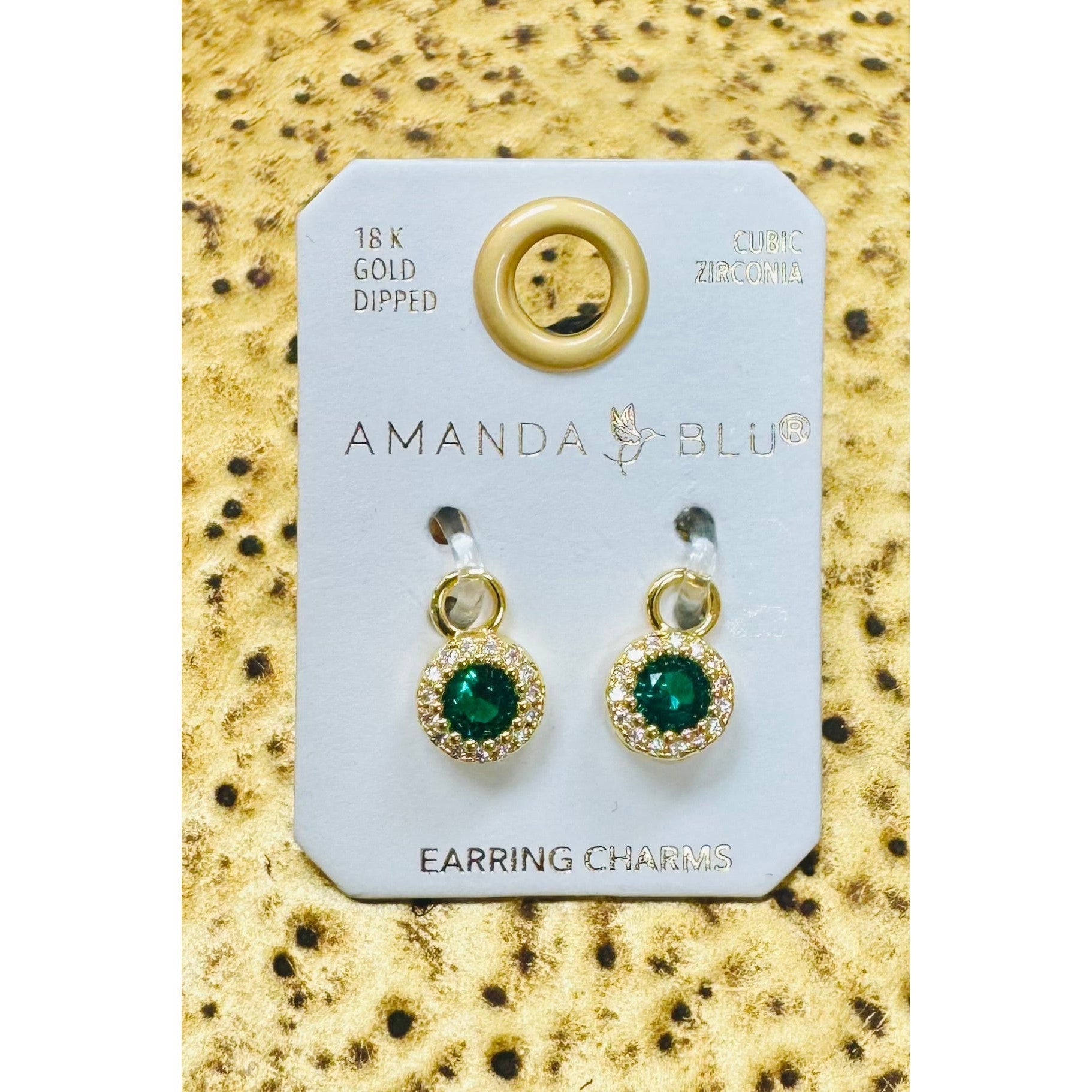 Green CZ Halo Earring Charm - Gold