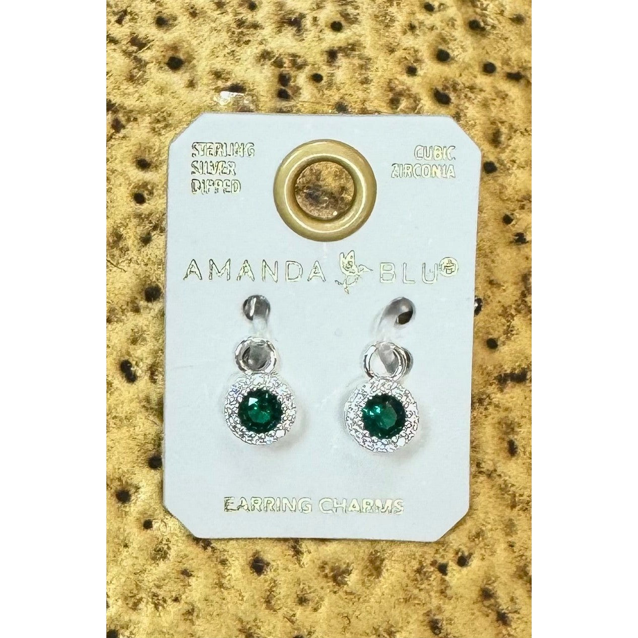 Green CZ Halo Earring Charms - Silver