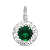 Green CZ Halo Necklace Charm - Silver