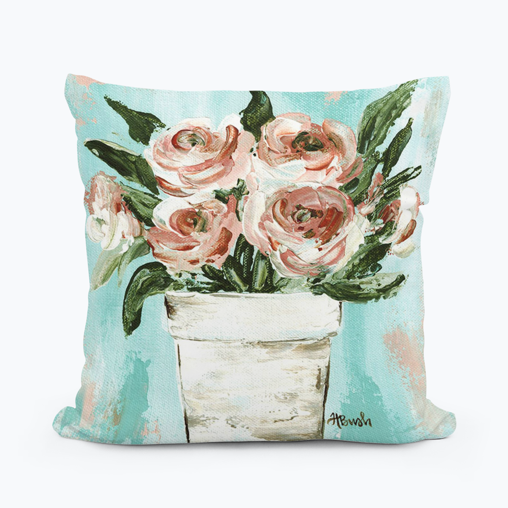 Haley Flower Pot Pink Roses Pillow - 18x18