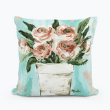 Haley Flower Pot Pink Roses Pillow - 18x18