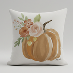 Haley's Orange Pumpkin w/ Flowers Square Pillow - 18x18