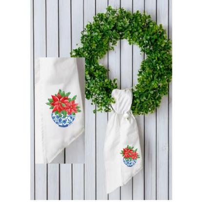 Haley's Poinsettia In Chinoiserie Bowl Wreath Sash