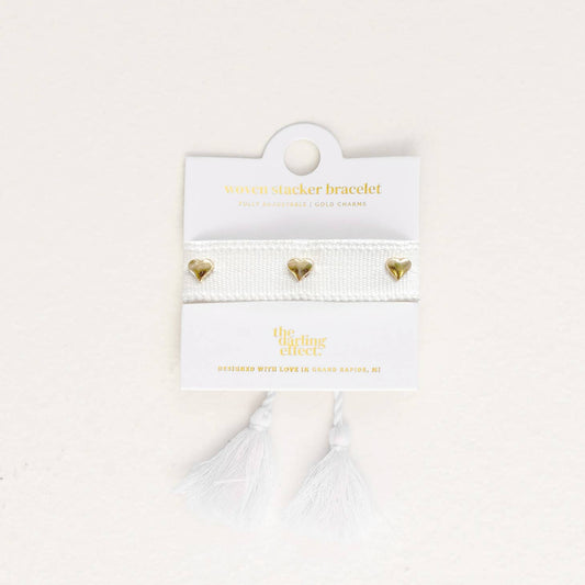 Hearts White Woven Stacker Bracelet