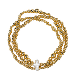 Gold Beaded Cross Bracelet Set