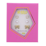 Girls Golden Happiness Earrings- 3 Pair Set