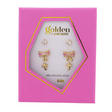 Girls Golden Happiness Earrings- 3 Pair Set