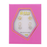 Girls Golden Happiness Earrings- 3 Pair Set
