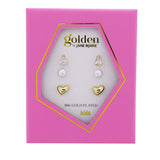 Girls Golden Happiness Earrings- 3 Pair Set