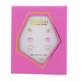 Girls Golden Happiness Earrings- 3 Pair Set