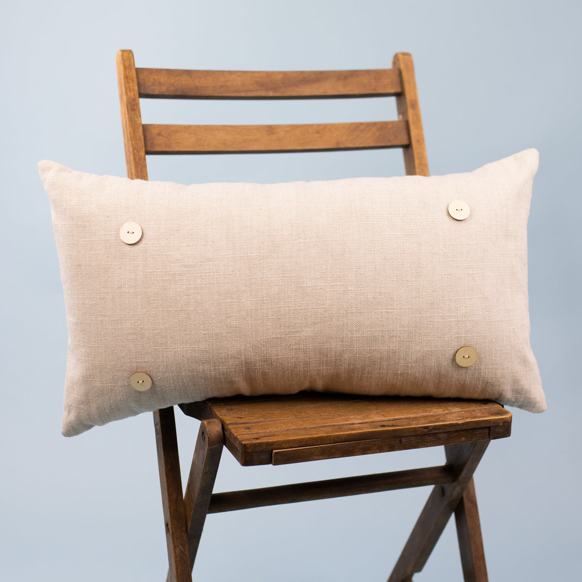 Khaki Linen Lumbar Button Pillow