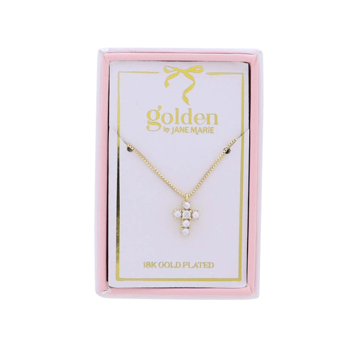 Kids 18K Plated Necklace - Pearl Cross