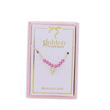 Kids 18K Plated Necklace - Pink Bead Crystal Cross