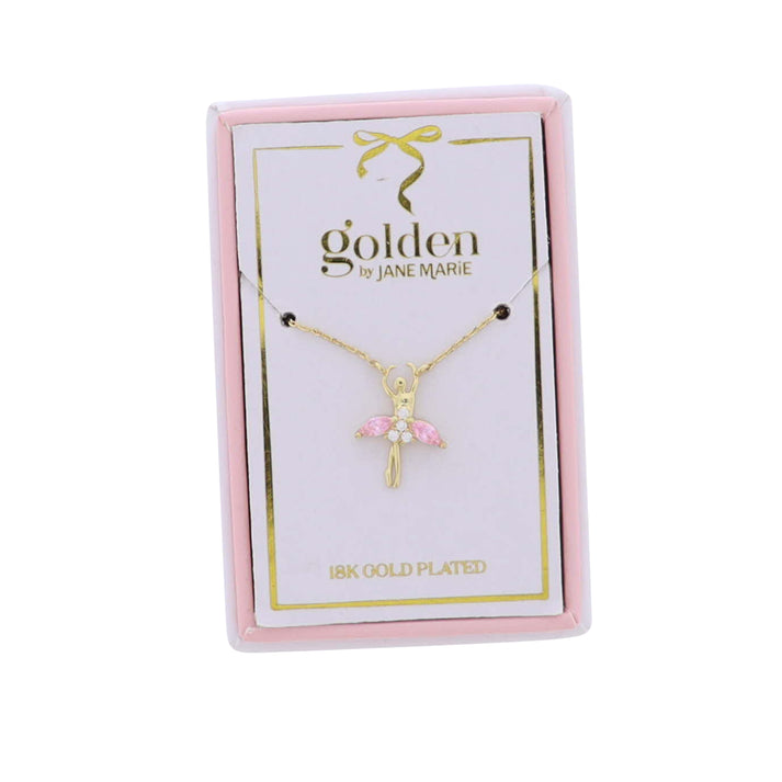 Kids 18K Plated Necklace - Pink Crystal Ballerina