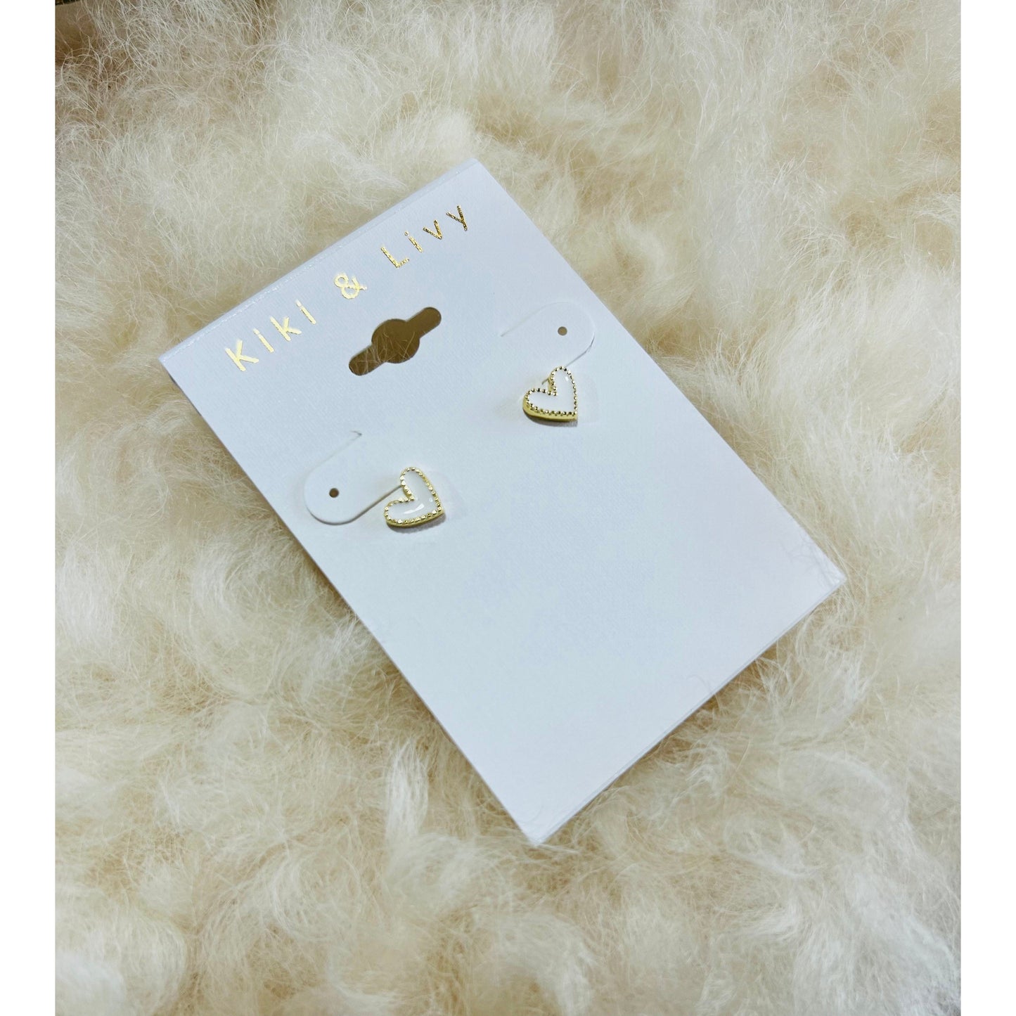 Kiki & Livy - Gold White Heart Studs