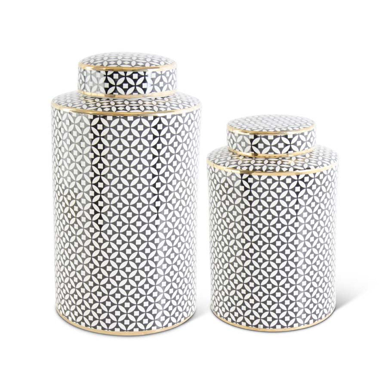 Large Black & White Diamond Patterned Jar