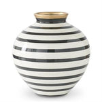 Large Black & White Stripe Ceramic Vase 8"
