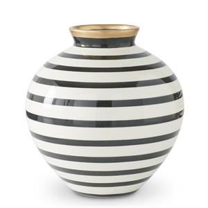 Large Black & White Stripe Ceramic Vase 8"
